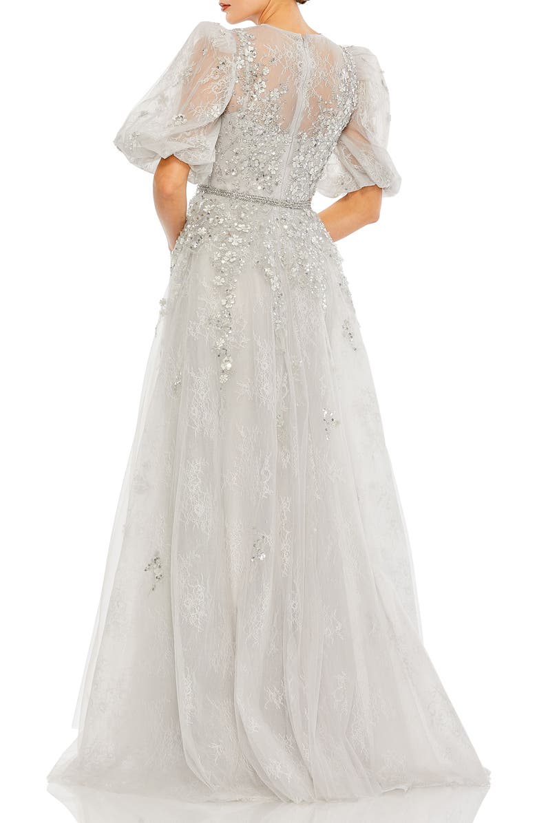 Mac Duggal Embellished Puff Sleeve A Line Gown, Alternate, color, Platinum