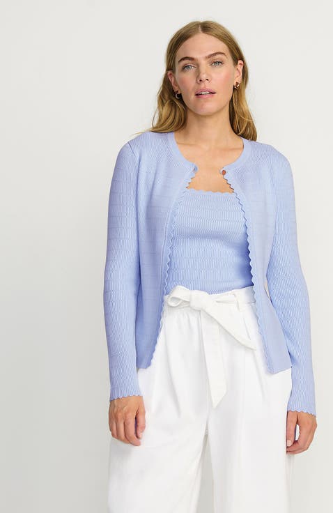Blend Scallop Edge Fitted Cardigan Sweater
