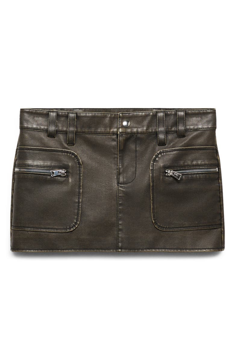 MANGO Zip Pocket Faux Leather Miniskirt, Main, color, 