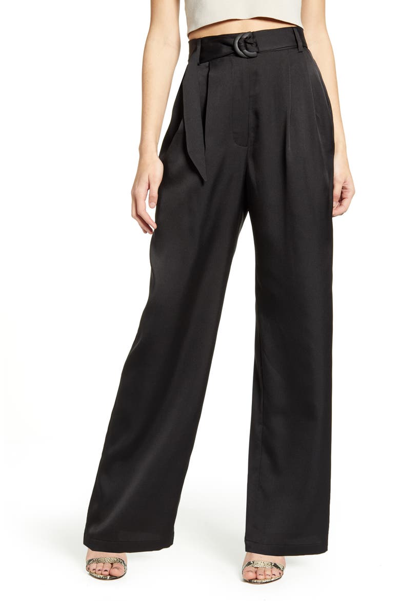 Ellyn Belted Pleated Trousers, Main, color, BLACK