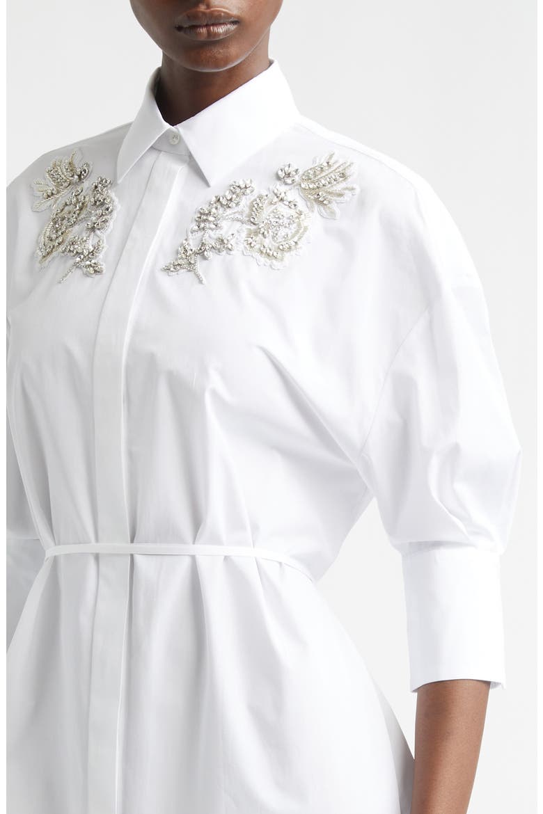Embellished Cotton Poplin Shirtdress, Alternate, color, WHITE