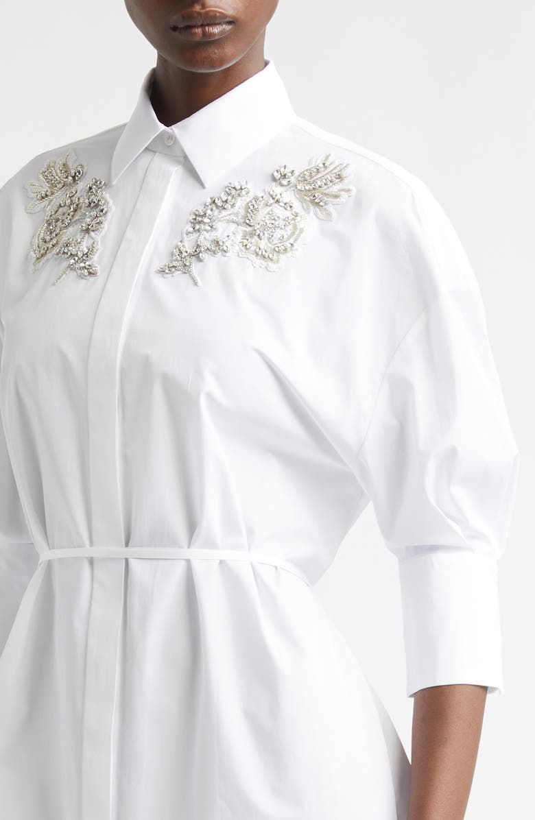 Erdem Embellished Cotton Poplin Shirtdress, Alternate, color, White