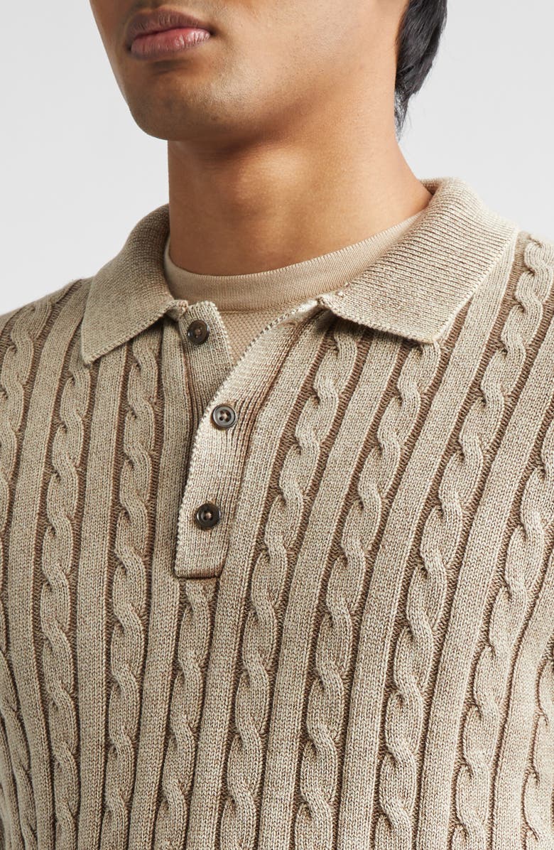 BEAMS Pigment Dyed Cable Knit Cotton Polo, Alternate, color, Beige