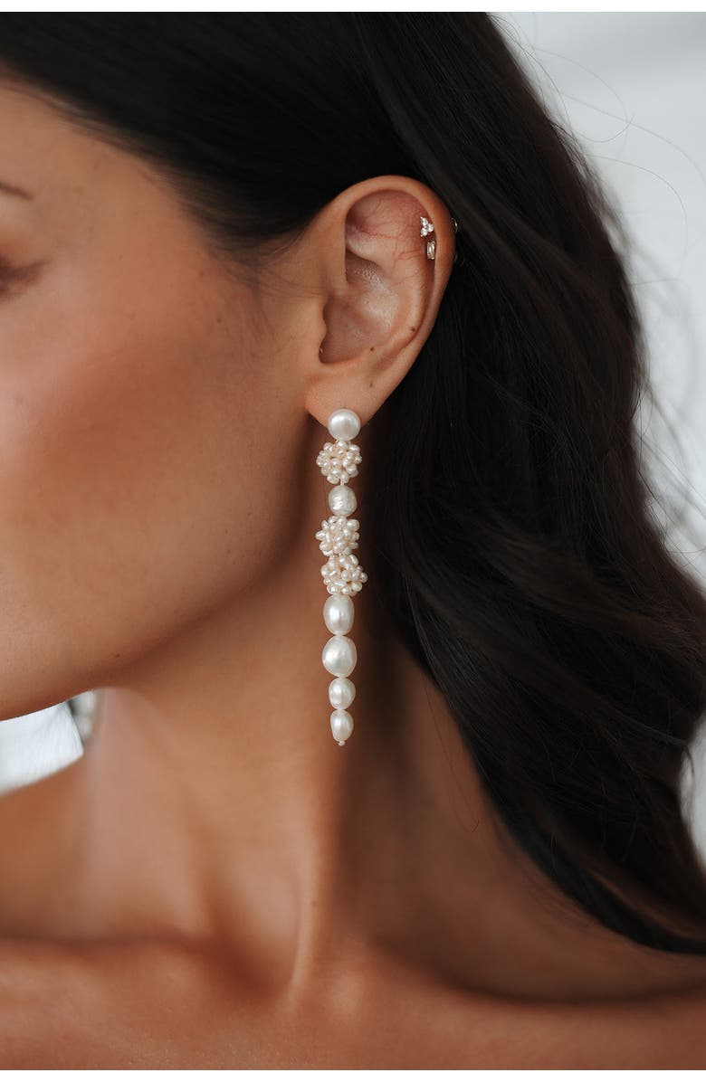 Untamed Petals Darcy Freshwater Pearl Drop Earrings, Alternate, color, Gold