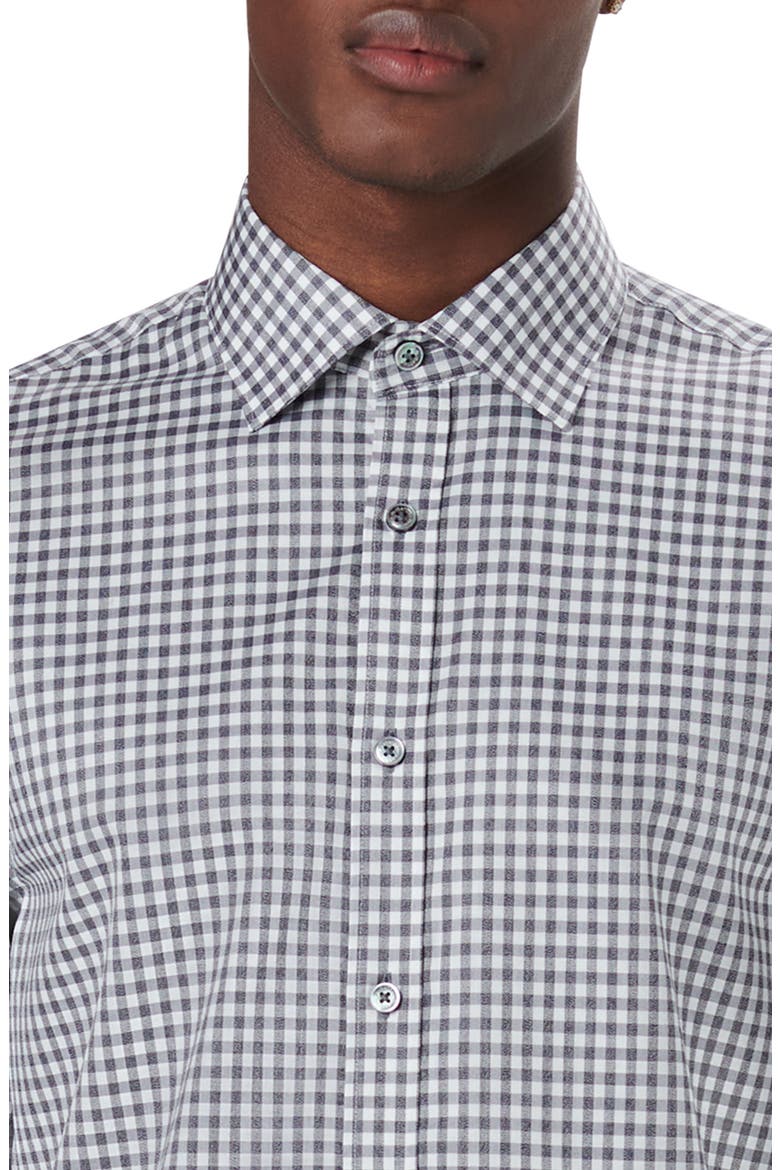 Shaped Fit Gingham Stretch Cotton Button-Up Shirt, Alternate, color, GRAPHITE