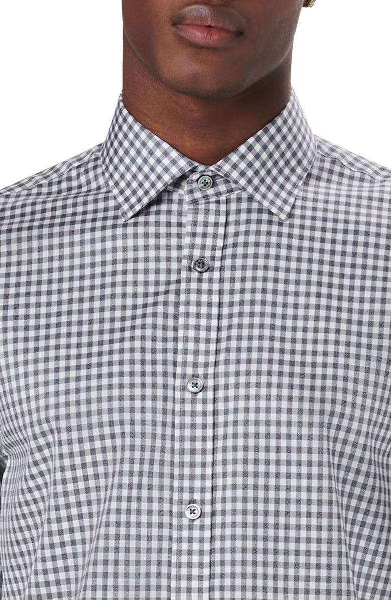 Bugatchi Shaped Fit Gingham Stretch Cotton Button-Up Shirt, Alternate, color,