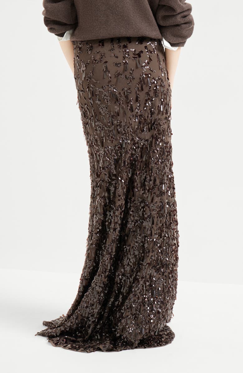 Brunello Cucinelli Long skirt with swing drops embroidery, Alternate, color, Cocoa