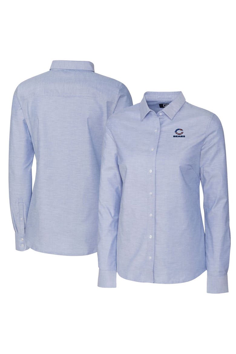 Women's Cutter & Buck Light Blue Chicago Bears Oxford Stretch Long Sleeve Button-Up Shirt, Main, color, Light Blue