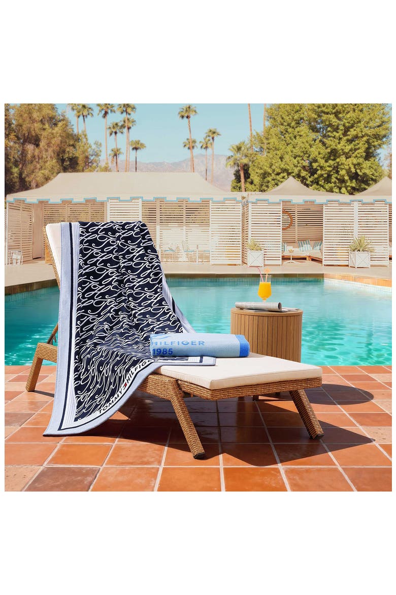 Allover Monogram Beach Towel, Alternate, color, NAVY MULTI