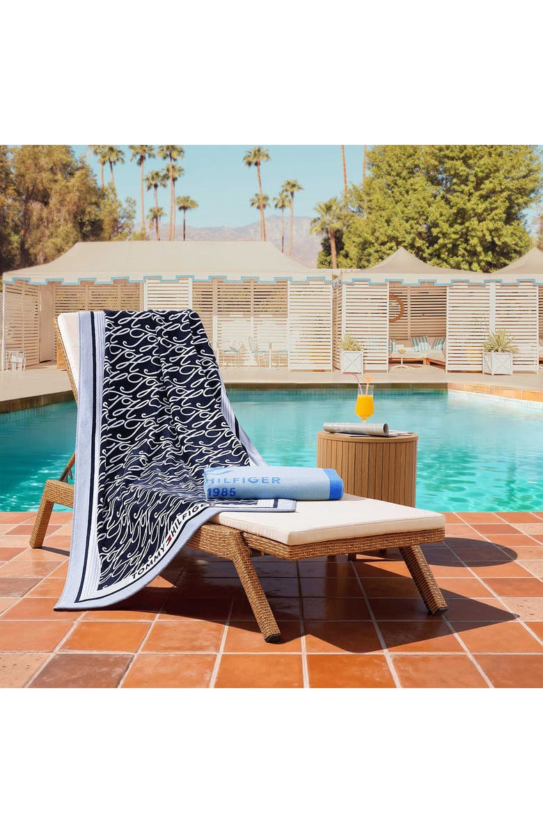 Tommy Hilfiger Allover Monogram Beach Towel, Alternate, color, Navy Multi