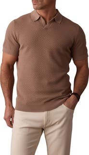 The Normal Brand Robles Johnny Collar Textured Cotton Jacquard Polo Sweater