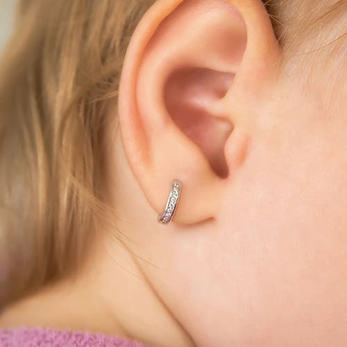 In Season Jewelry 14k Clear Cubic Zirconia Huggie Hoops In Silver