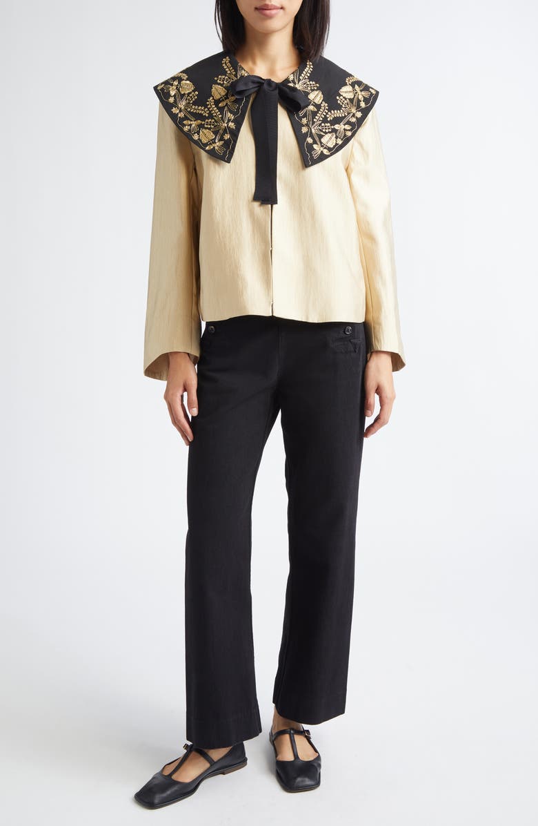 Bode Gilt Embroidered Collar Satin Jacket, Alternate, color, Gold Black