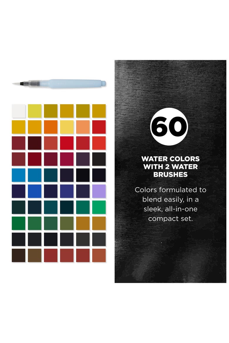 Koi Studio Kit, 60 Colors, 2 Water Brushes, 2 Sponges, 2 Palettes, Alternate, color, Multicolor