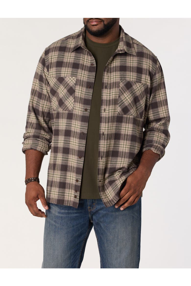 Big & Tall Plaid Flannel Sport Shirt, Alternate, color, COFFEE