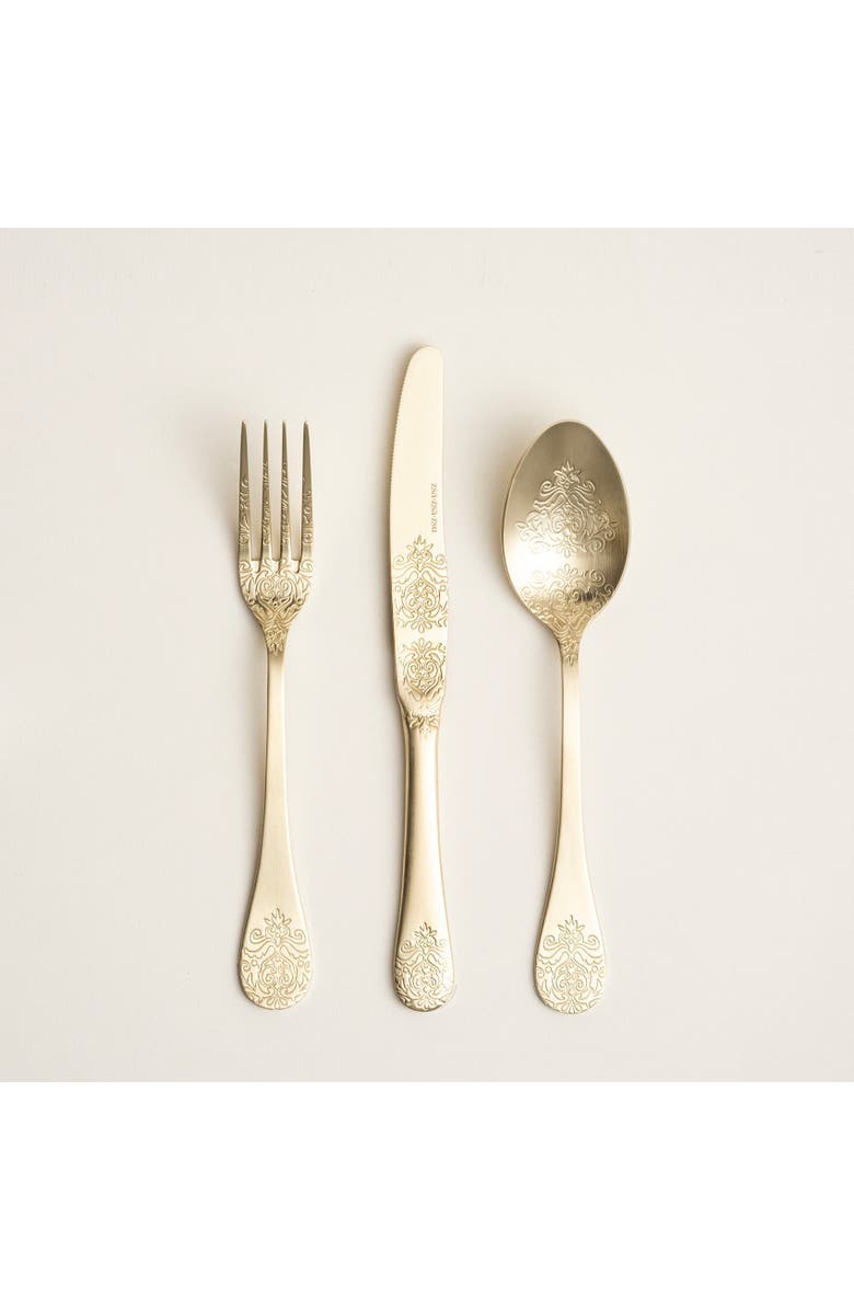 Zsa Zsa Zsu Dume Patterned Steel Dinner Fork Set Of 4, Alternate, color, Champagne