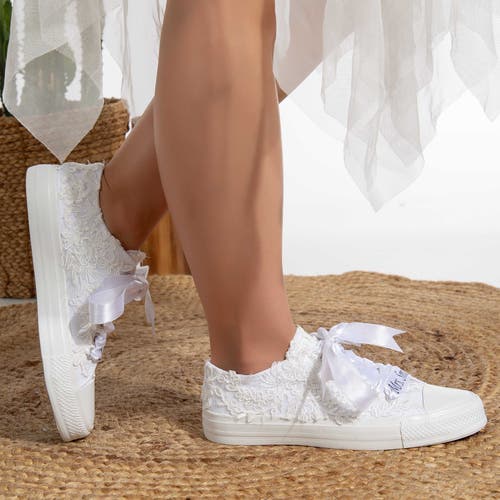 Forever & Always Shoes Belle Lace White Bridal Sneakers In White