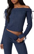 EDIKTED Chase Foldover Off the Shoulder Bow Trim Sweater