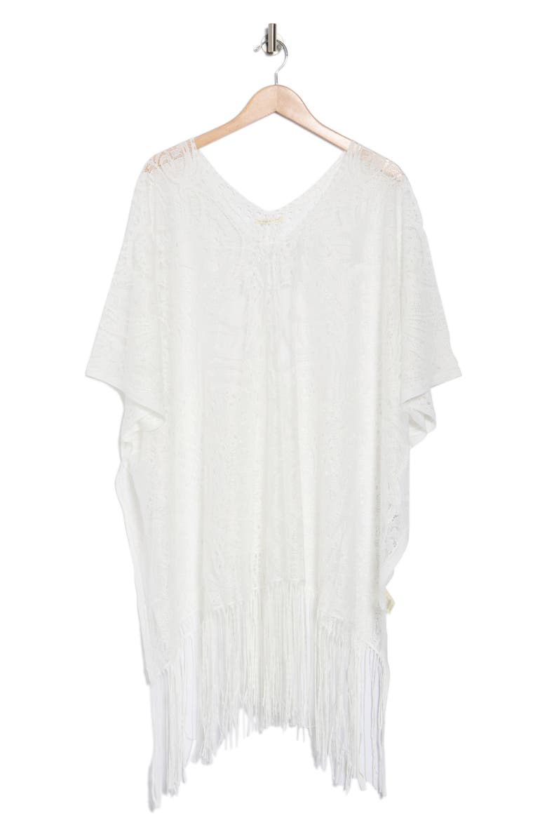 AREA STARS Fringe Hem Lace Poncho, Alternate, color, White