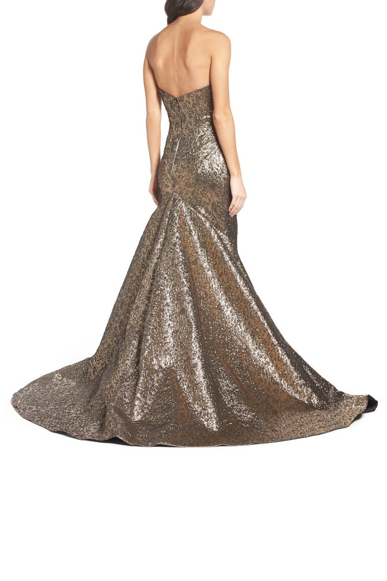 Strapless Lamé Mermaid Gown, Alternate, color, ANTIQUE GOLD