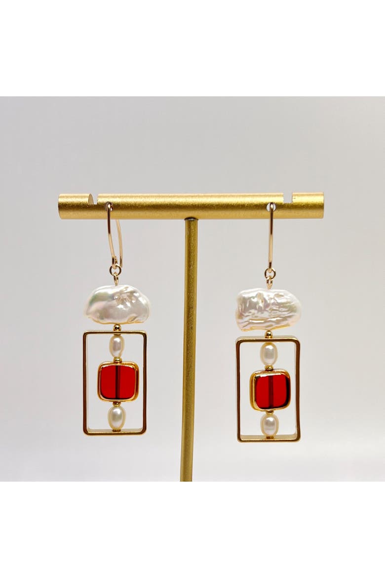 Art 2311E x Pearls Earrings, Alternate, color, Red, White