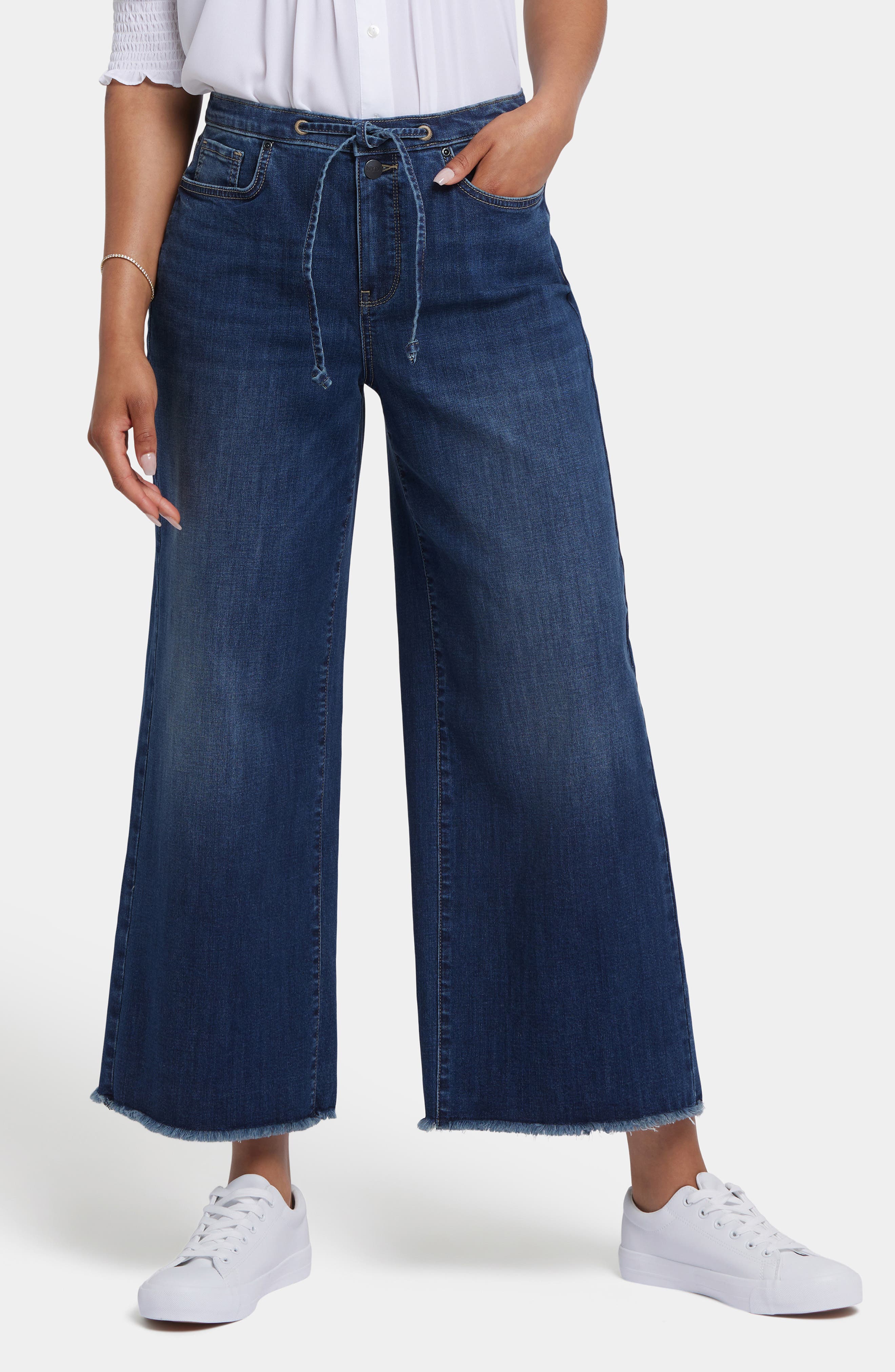 NYDJ Cindi Cool Embrace® Frayed Drawstring High Waist Ankle Relaxed Wide Leg Jeans in Rio Rapids 