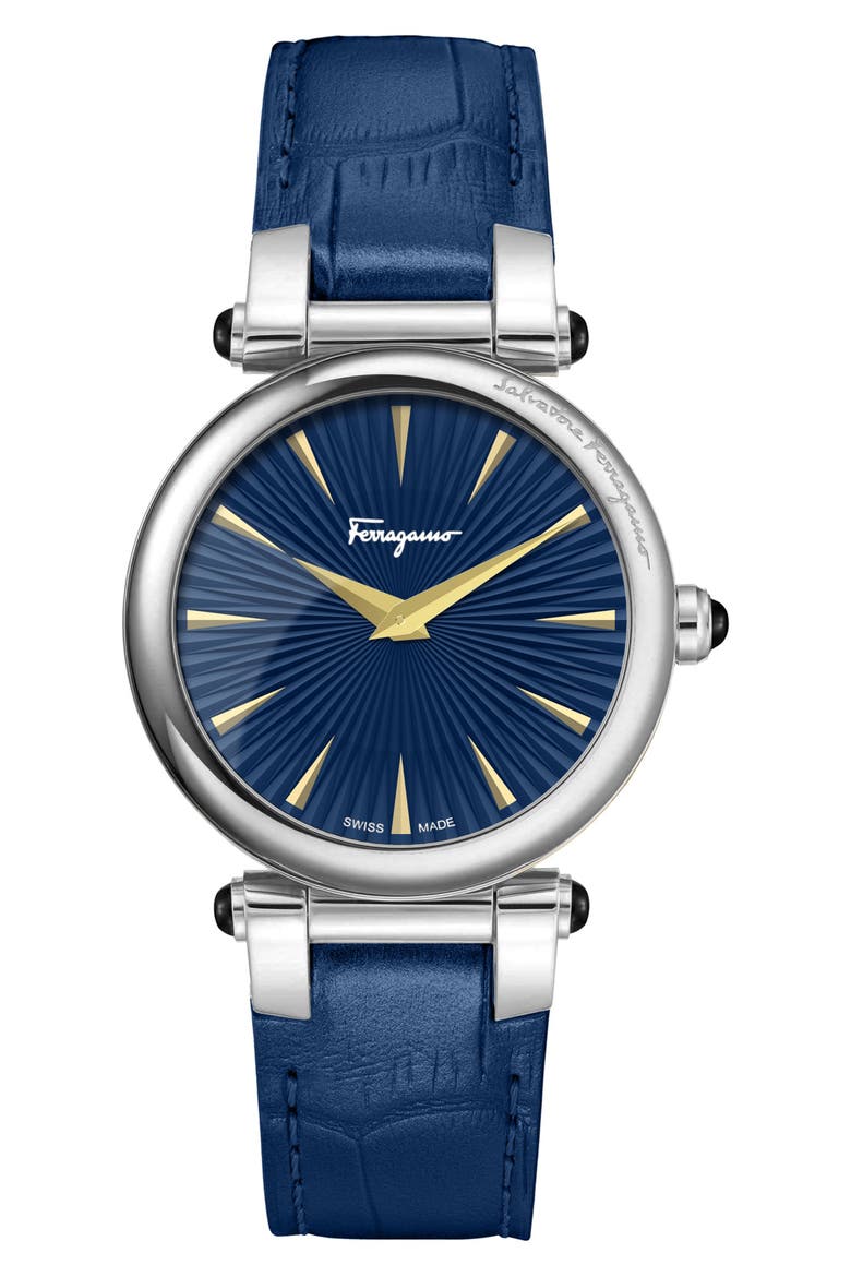 Women's Idillio Leather Strap Watch, 36mm, Main, color, STAINLESS STEEL