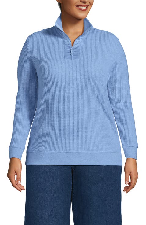 Plus Size Long Sleeve Waffle Colorblock Quarter Zip Pullover