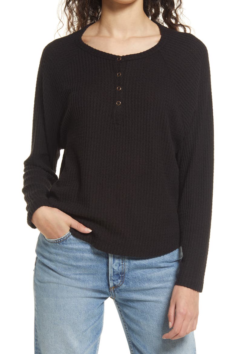 Women's Oversize Snap Front Henley Top, Main, color, BLACK