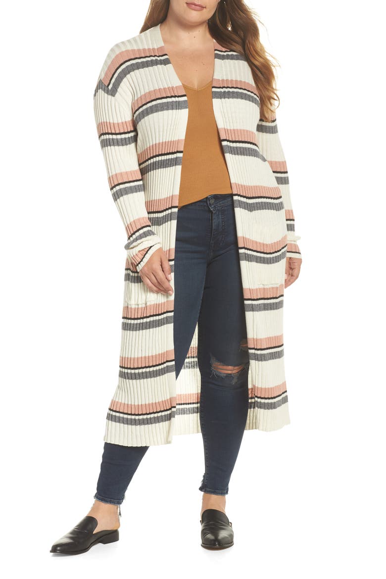 Stripe Midi Open Cardigan, Main, color, IVORY EGRET MEGAN STRIPE