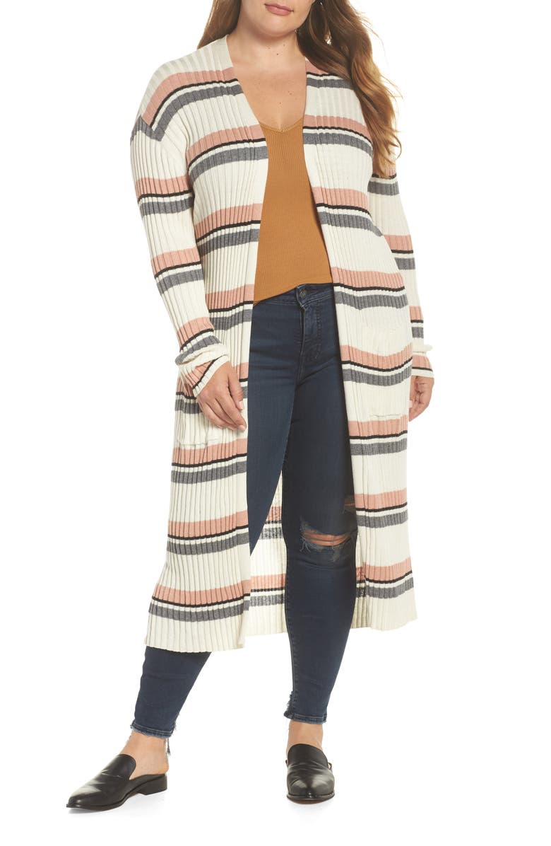 BP. Stripe Midi Open Cardigan, Alternate, color, 