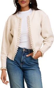 SAACHI Faux Pearl & Crystal Cardigan