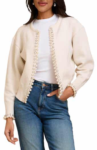 SAACHI Faux Pearl & Crystal Cardigan