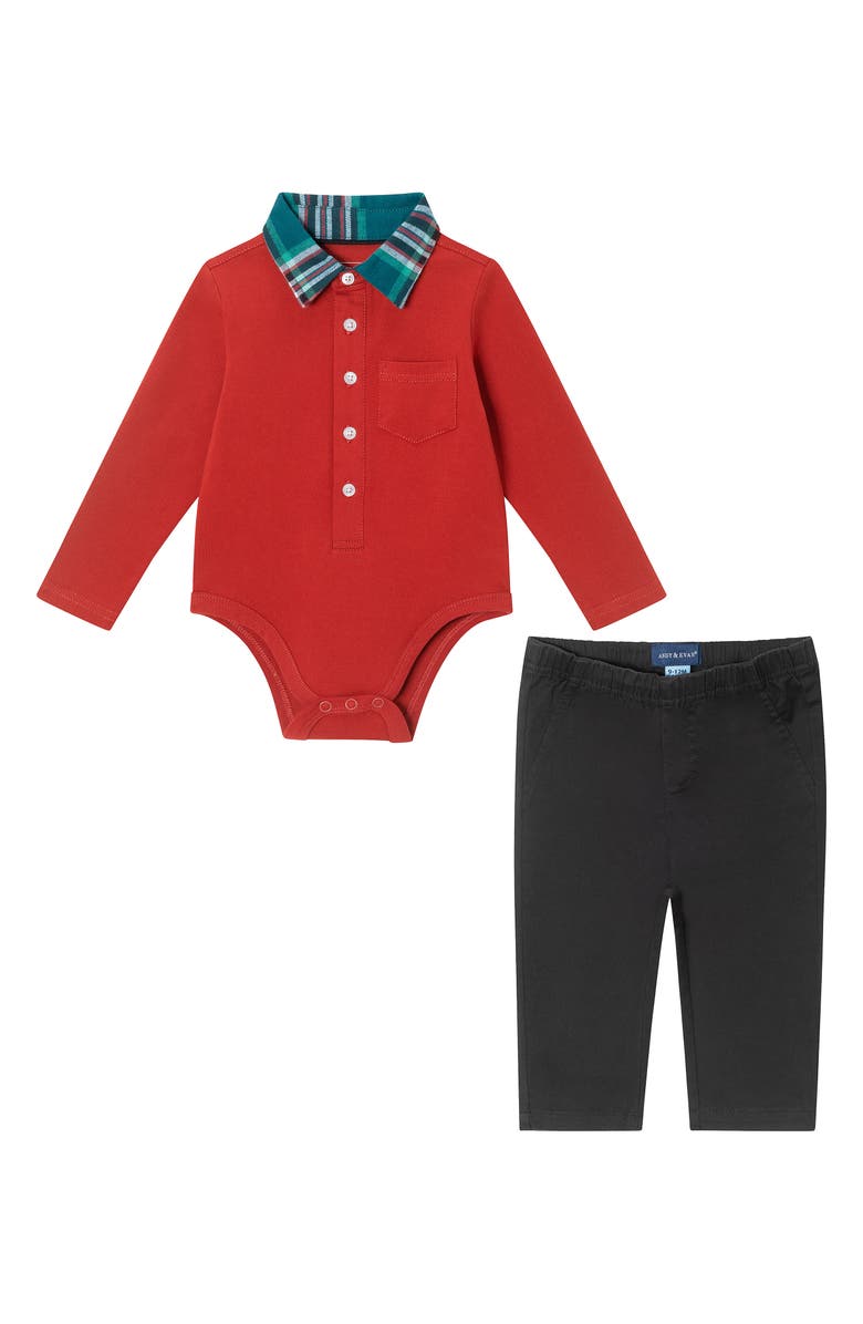 Andy & Evan Collared Bodysuit & Pants Set, Main, color, Red