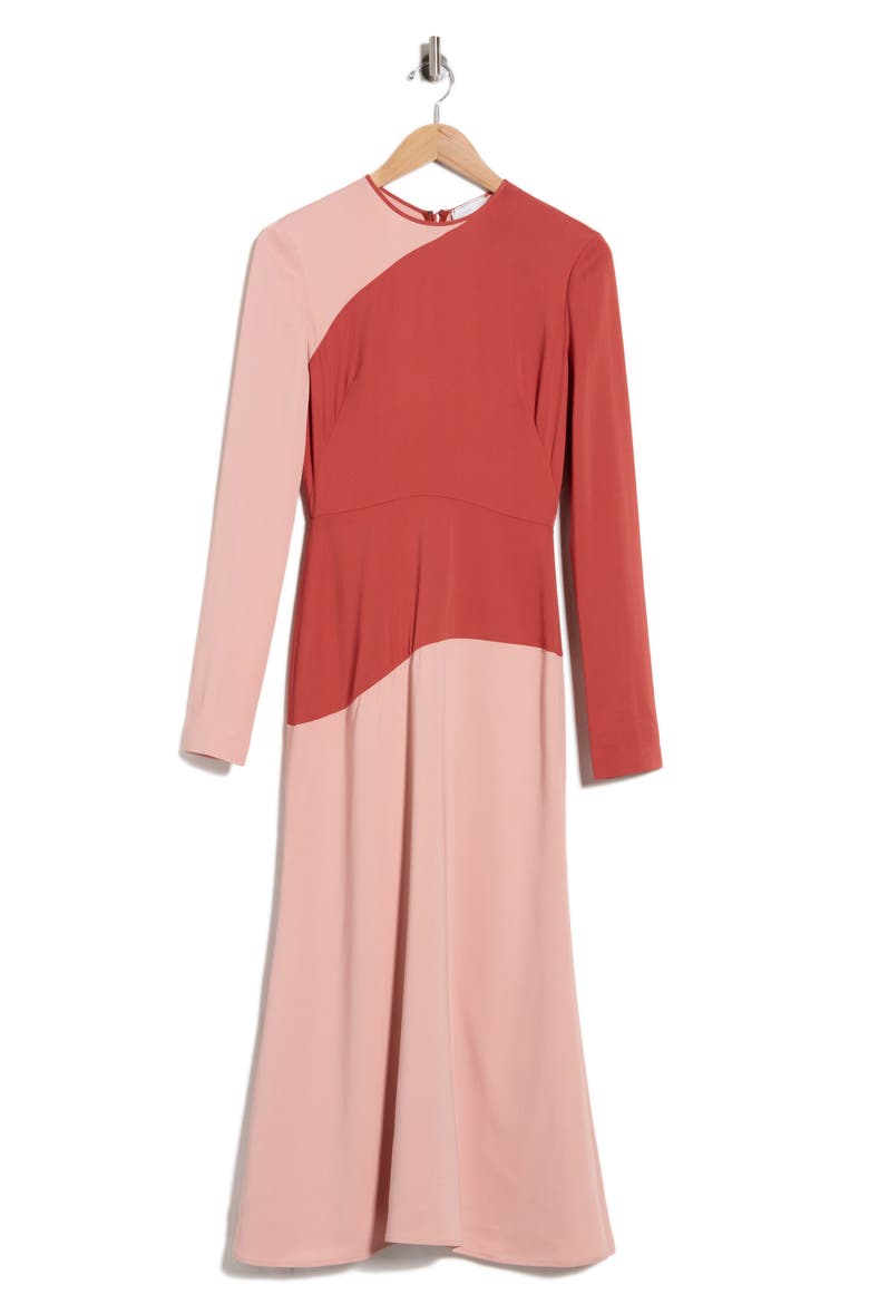 Colorblock Long Sleeve Midi Dress, Alternate, color, BLUSH/ SIENNA