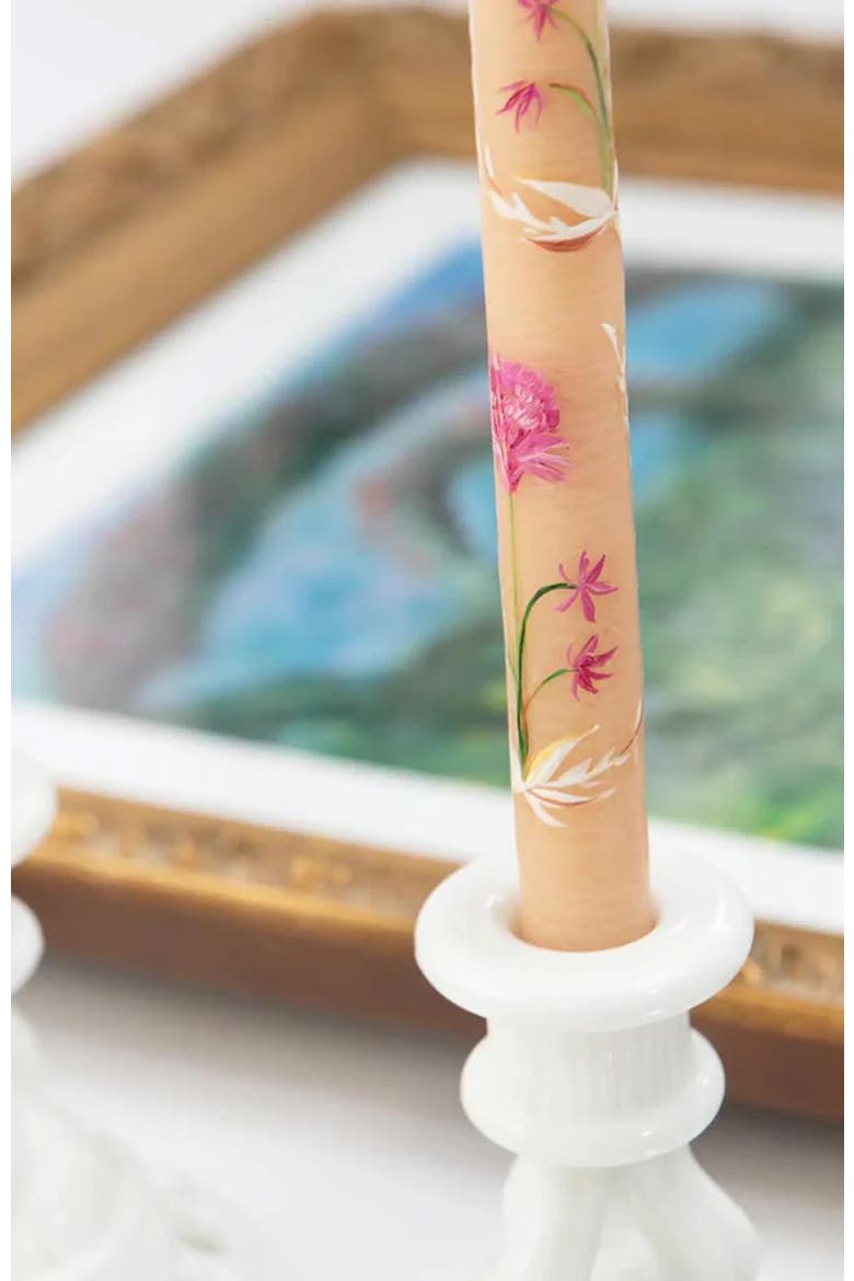 Set of 2 Hand-Painted Tapers - In Bloom, Alternate, color, Pink