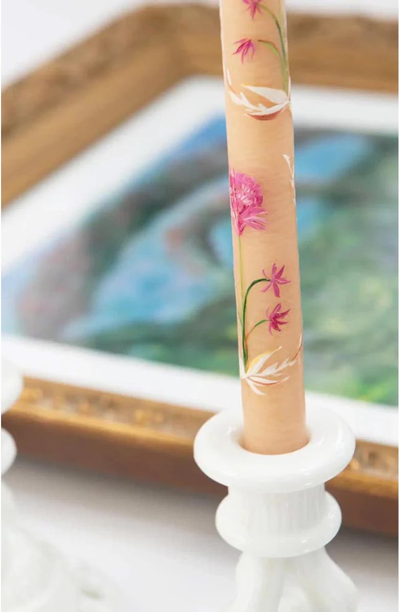 Bond & Grace Set of 2 Hand-Painted Tapers - In Bloom, Alternate, color, Pink