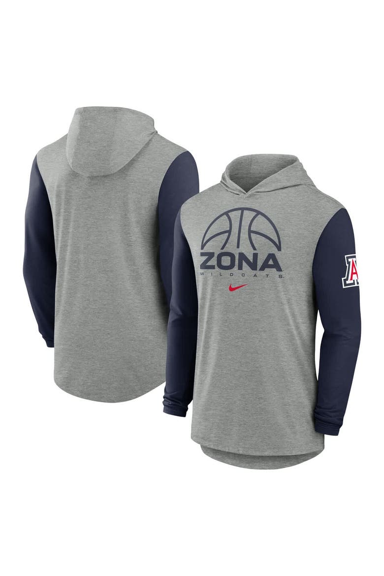 Men's Nike Gray/Navy Arizona Wildcats Basketball Color-Block Tri-Blend Dri-FIT Long Sleeve Hoodie T-Shirt, Main, color, Gray