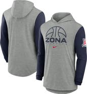 Nike Men's Nike Gray/Navy Arizona Wildcats Basketball Color-Block Tri-Blend Dri-FIT Long Sleeve Hoodie T-Shirt