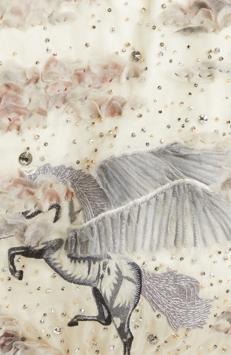 AMIRI Embellished Pegasus Logo Silk Organza Shrunken Bomber Jacket, Alternate, color,