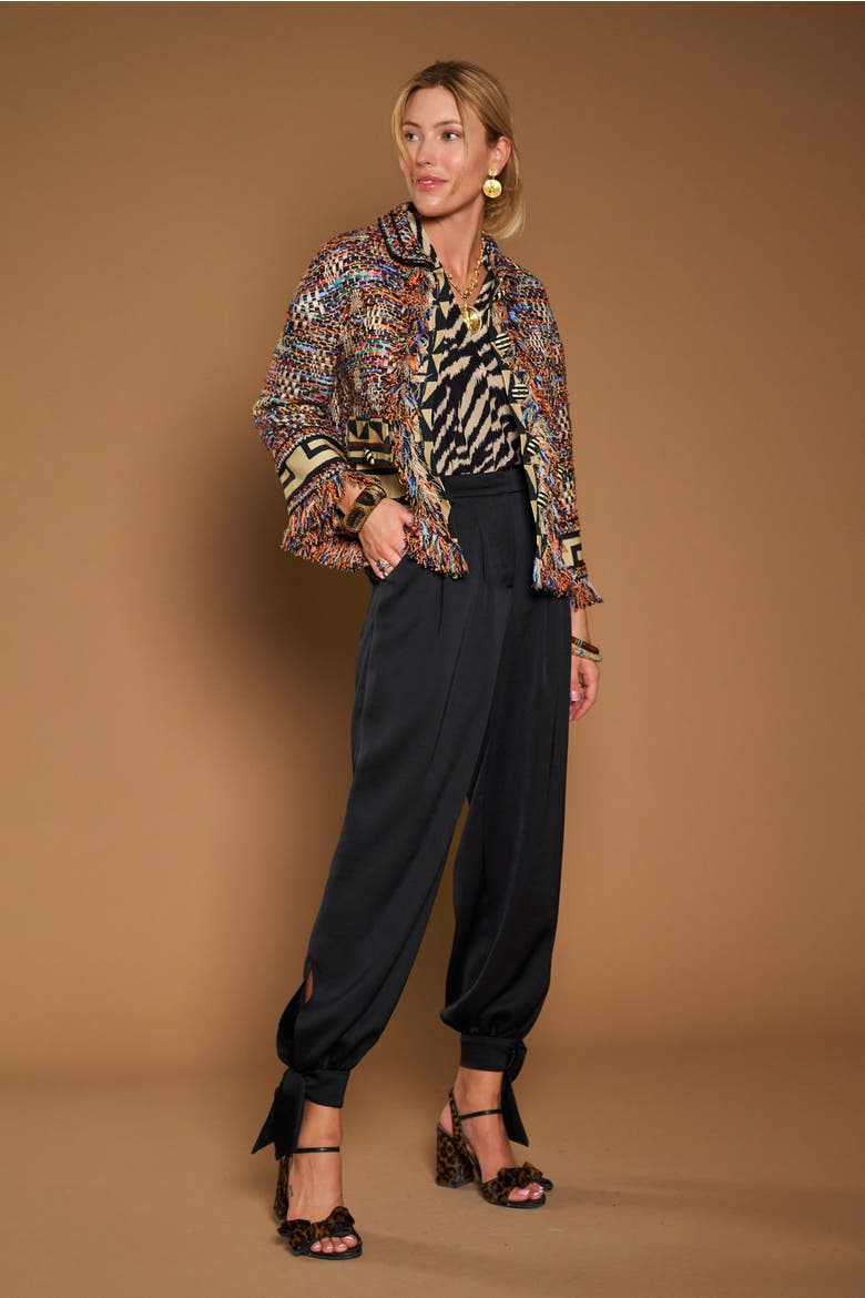 Tweed Jacket With Patch Pockets And Fringes, Alternate, color, Black / Multicolor