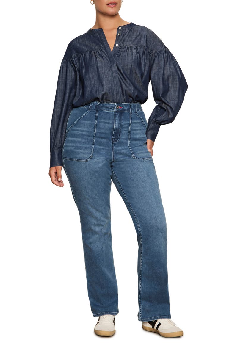 Personal Best Shirred Button-Up Shirt, Alternate, color, MOONSHADOW BLUE
