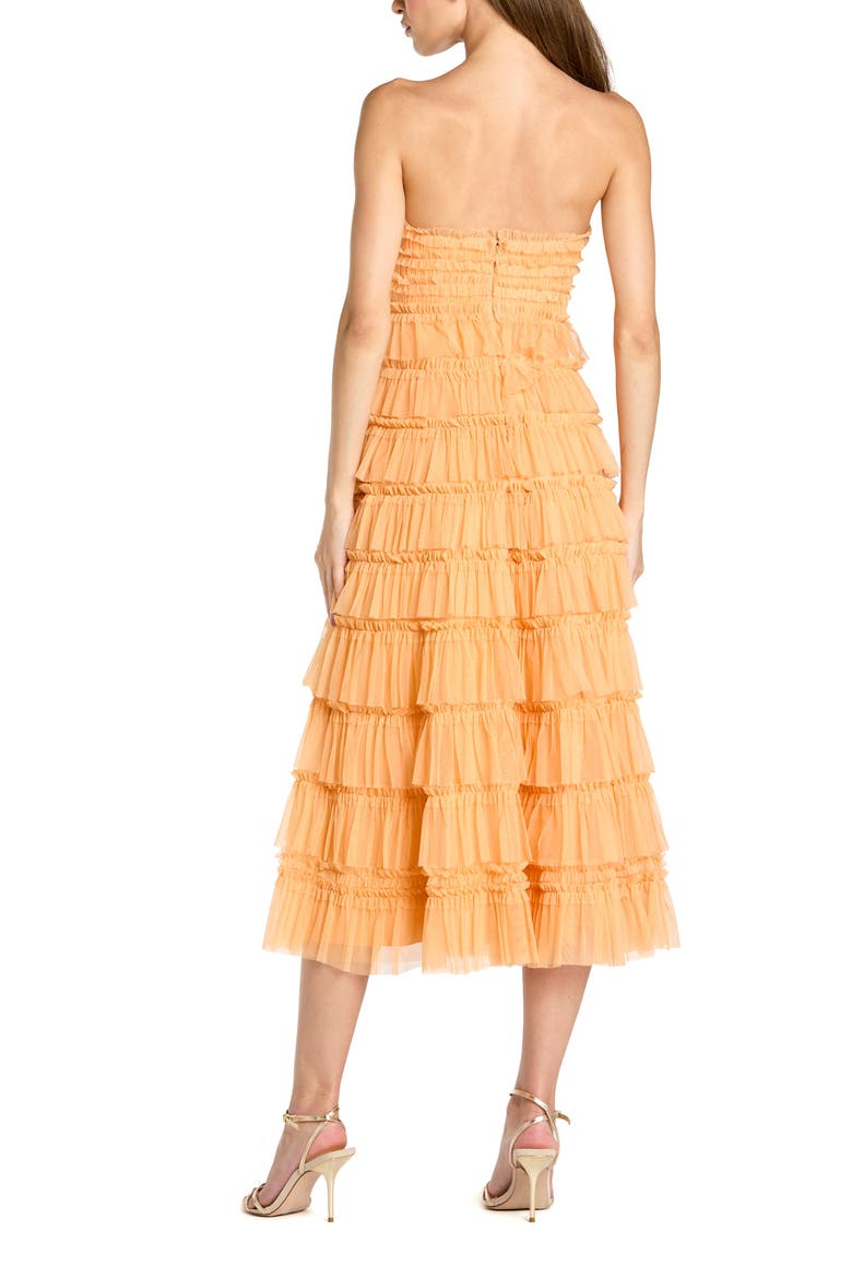Solid Mesh Micro Ruffle Strapless Midi Dress, Alternate, color, Sherbet
