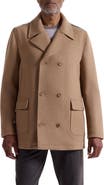 Bugatchi Leather Trim Wool Blend Tweed Peacoat
