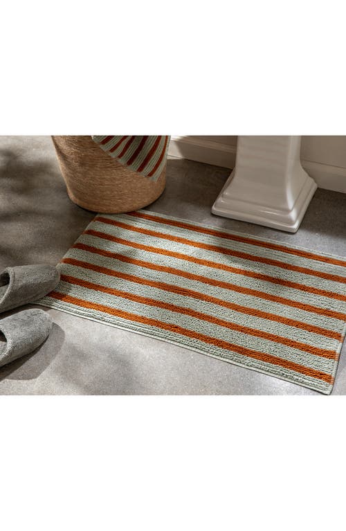 Parachute Resort Stripe Organic Cotton Bath Mat In Sage With Russet