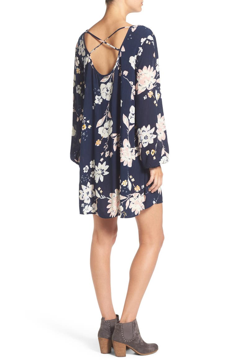 'Sweet Sands' Print Long Sleeve Shift Dress, Alternate, color, BLUE TIDE
