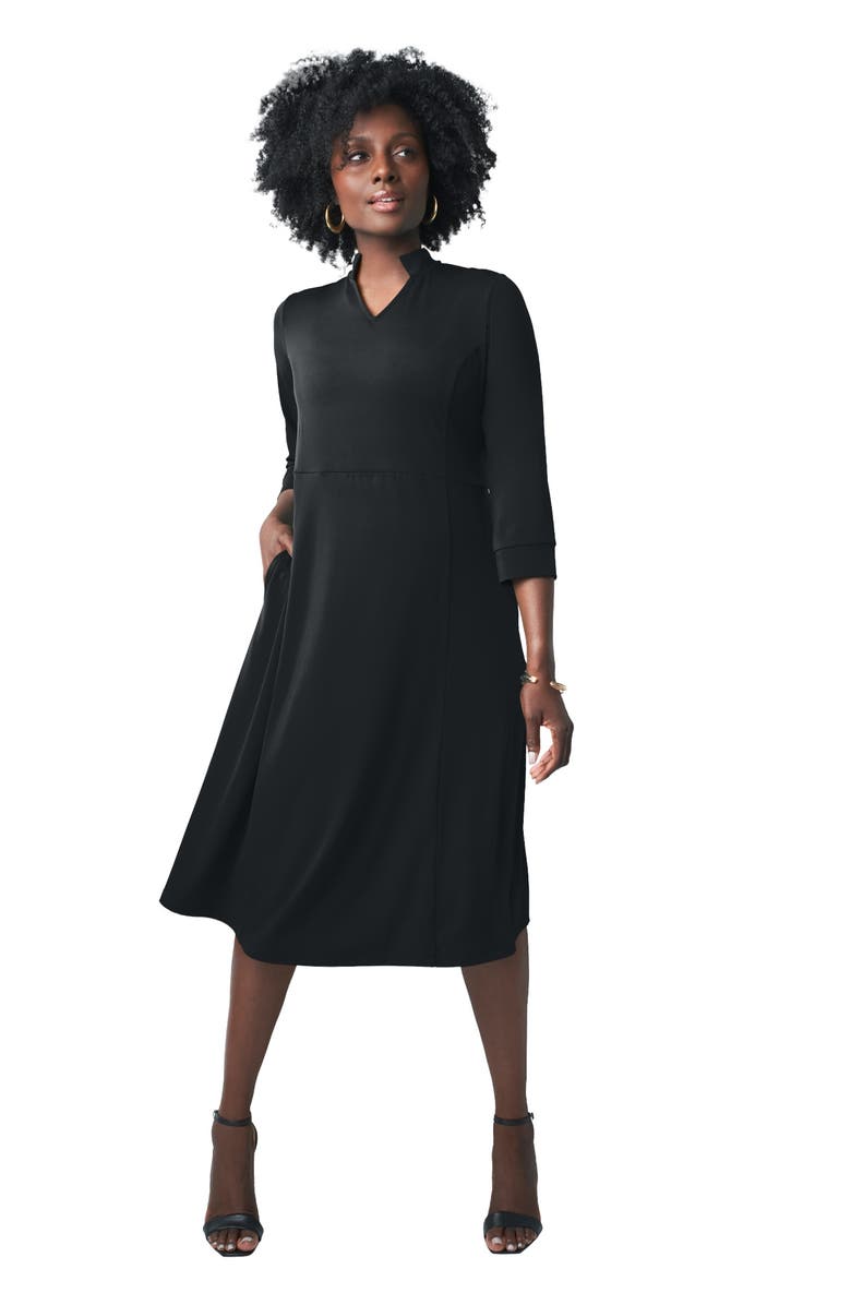 Jessica London V-Neck Midi Dress, Main, color, Black