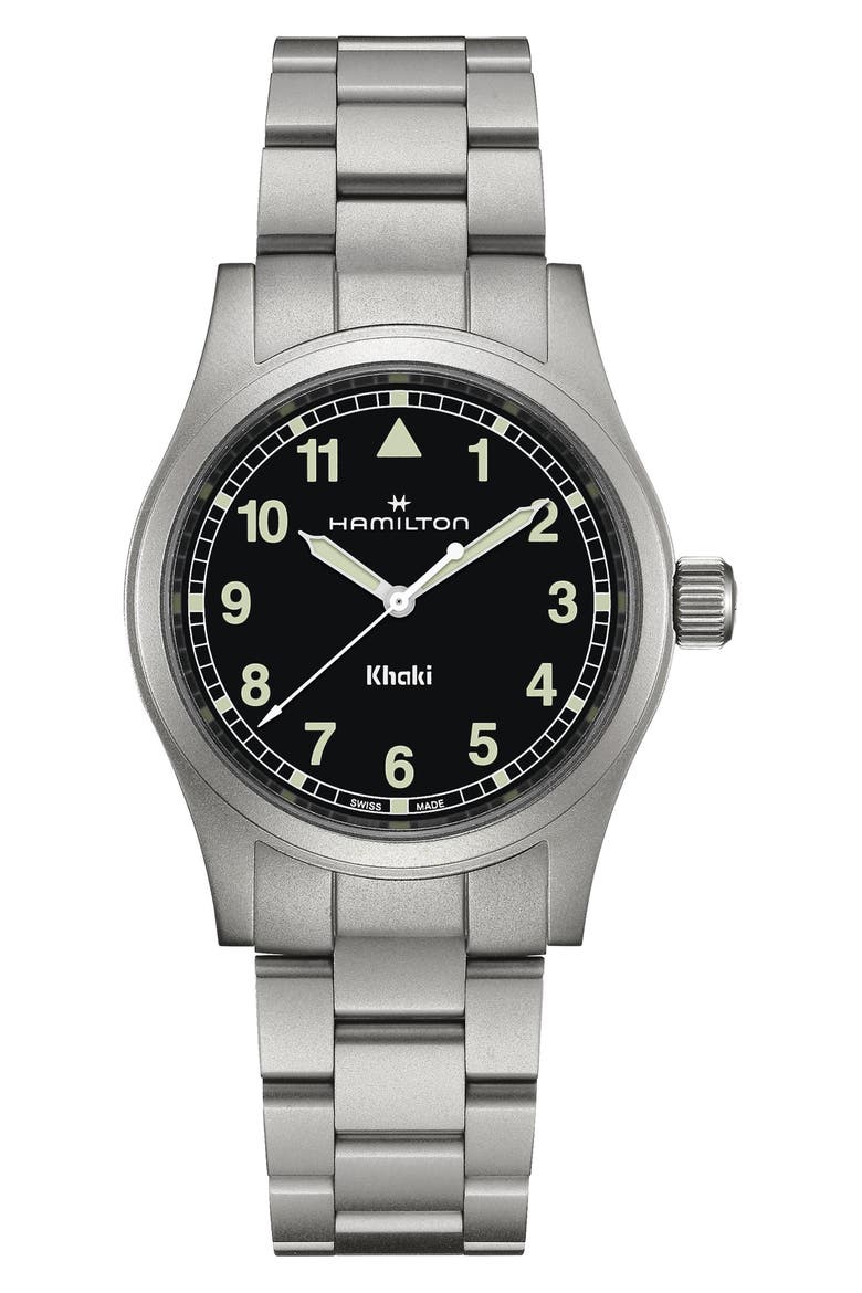 Khaki Field Bracelet Watch, 38mm, Main, color, BLACK