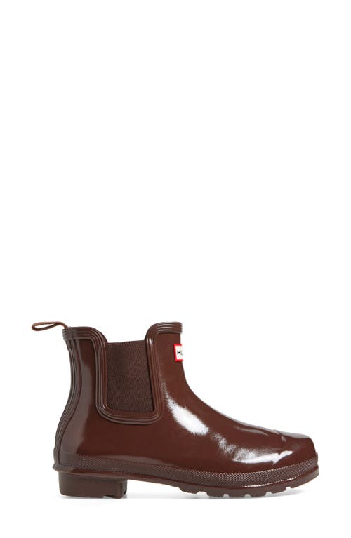 Shop Hunter Original Gloss Waterproof Chelsea Boot In Brown Bolt