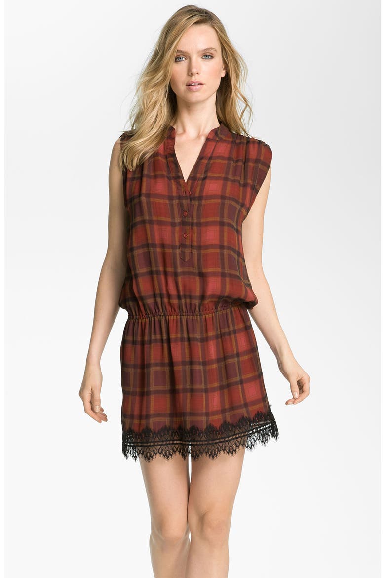 Plaid Drop Waist Dress, Main, color, ROSEWOOD MULTI